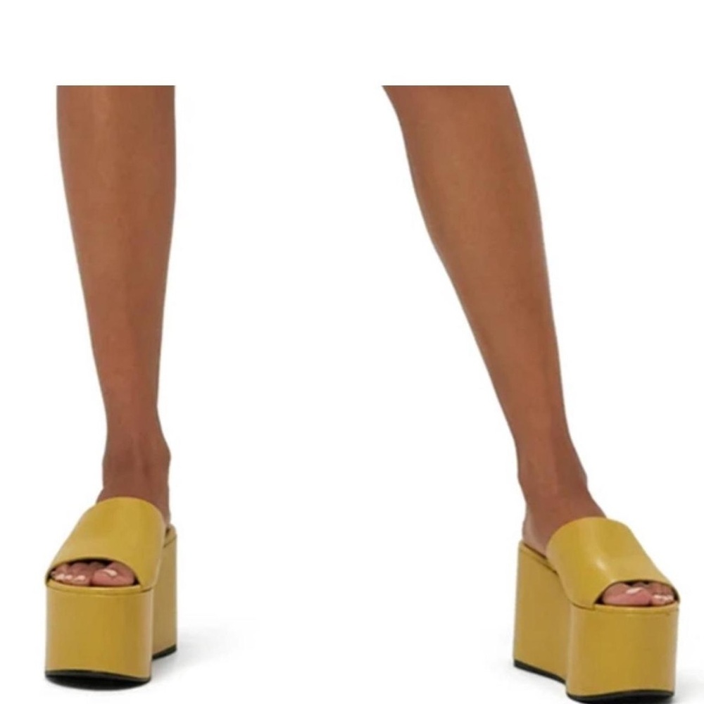 SIMON MILLER Blackout Sea Lemon Yellow/Green Platform Leather Slides Sandals